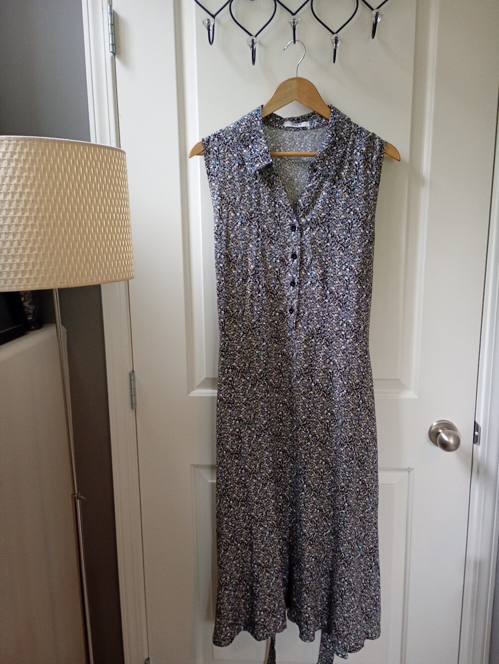 Suzy Shier Black, White + Brown Floral Button-Front Midi Sleeveless Dress (XXL)
